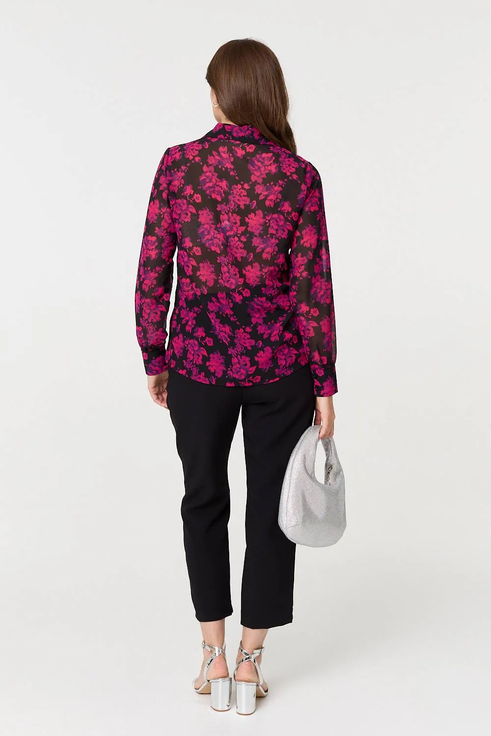 Floral Semi Sheer Long Sleeve Shirt