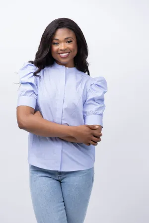 FRAME Puff Sleeve Blouse in Chambray Blue