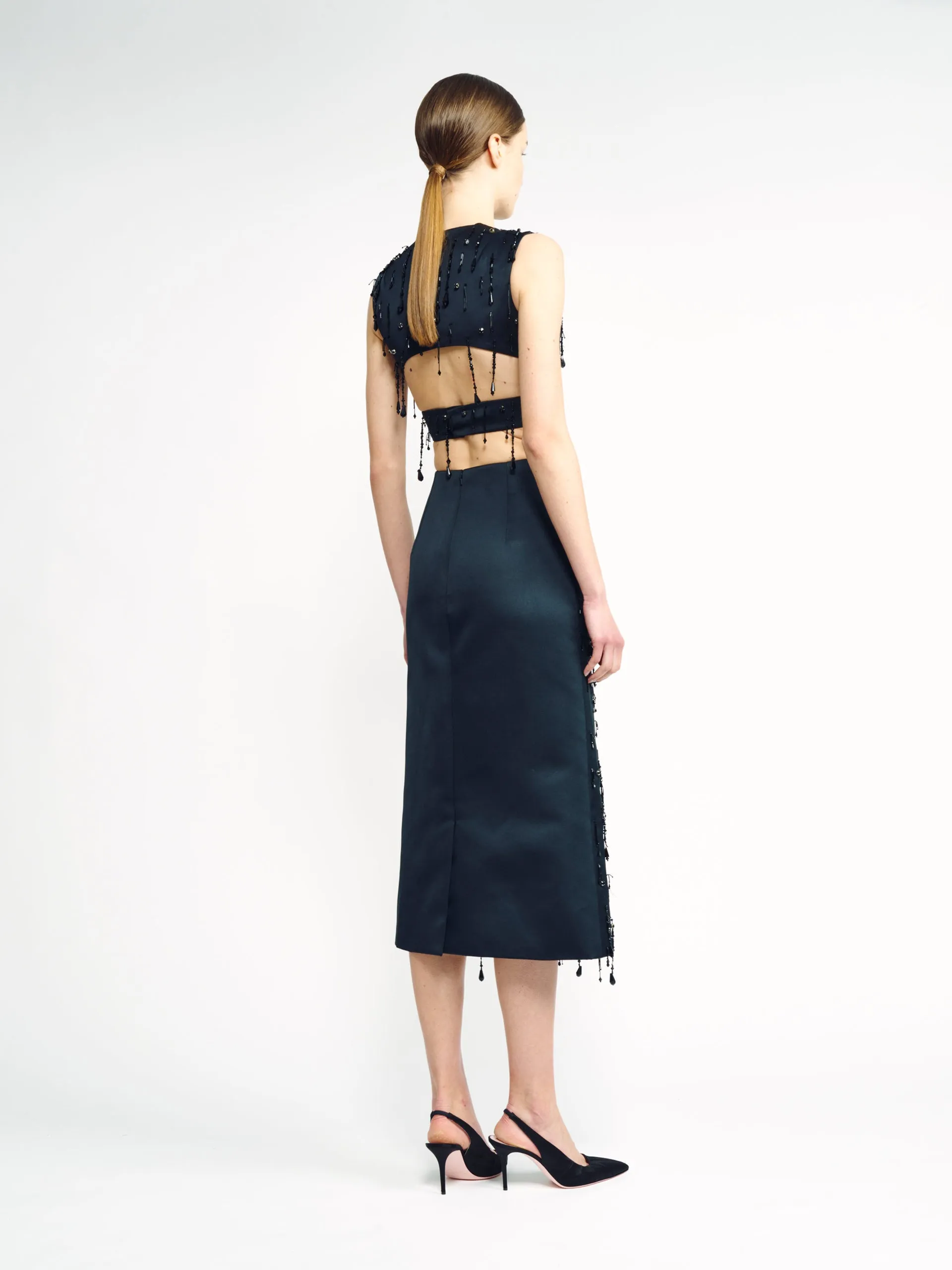 Genevieve black beaded satin skirt