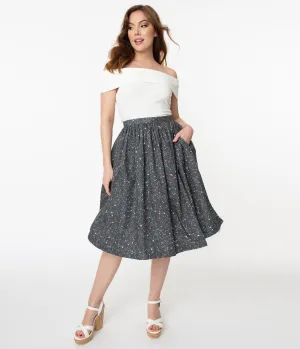 Grey Constellation Print Gathered Swing Skirt