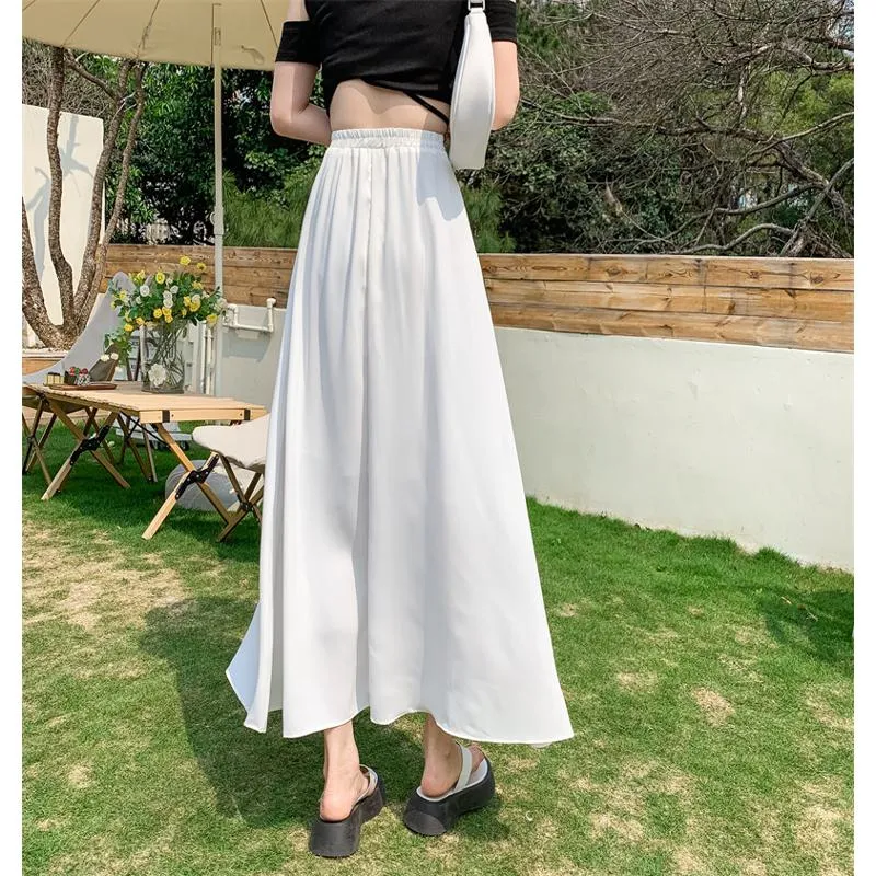 High-Waisted Solid Color Full Skirt Fairy Skirt Versatile Long Style Graceful Classic Skirt