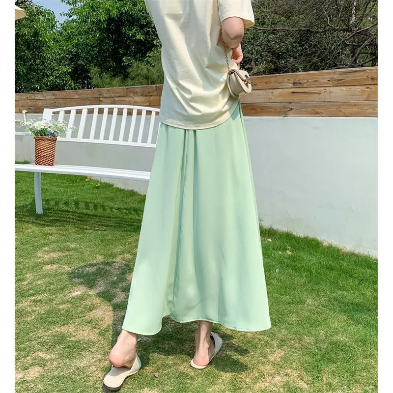 High-Waisted Solid Color Full Skirt Fairy Skirt Versatile Long Style Graceful Classic Skirt