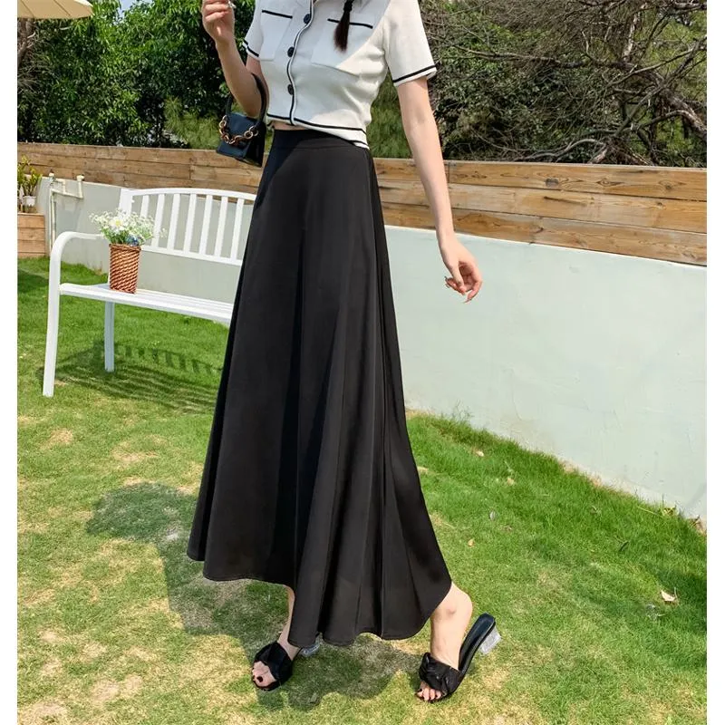 High-Waisted Solid Color Full Skirt Fairy Skirt Versatile Long Style Graceful Classic Skirt