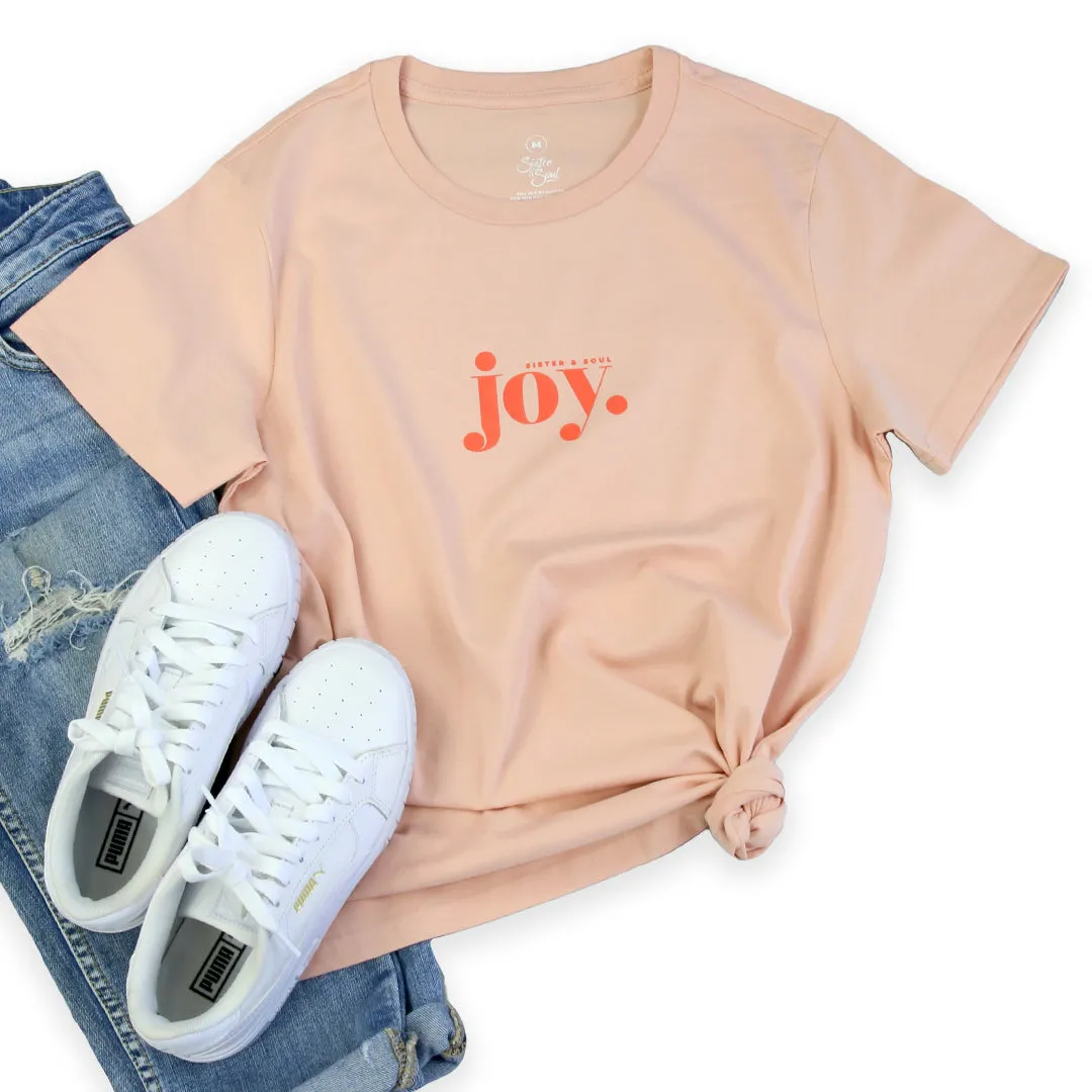 Joy - Boxy Tee - Peach with Sunrise Orange Print