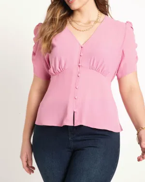 Kendra Shirred Sleeve Blouse | Ibis Pink