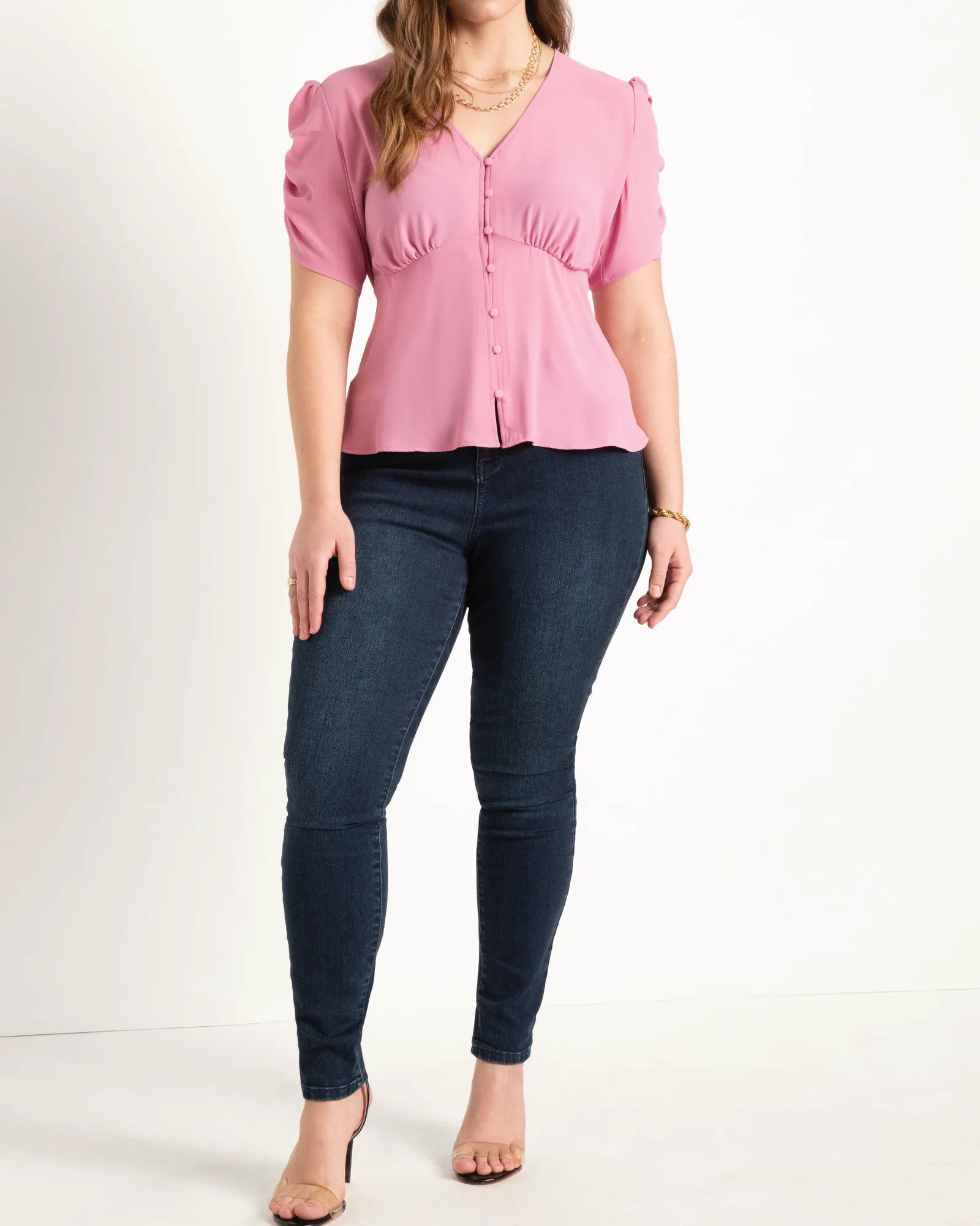 Kendra Shirred Sleeve Blouse | Ibis Pink