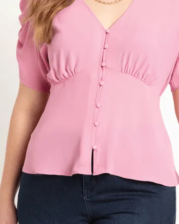 Kendra Shirred Sleeve Blouse | Ibis Pink