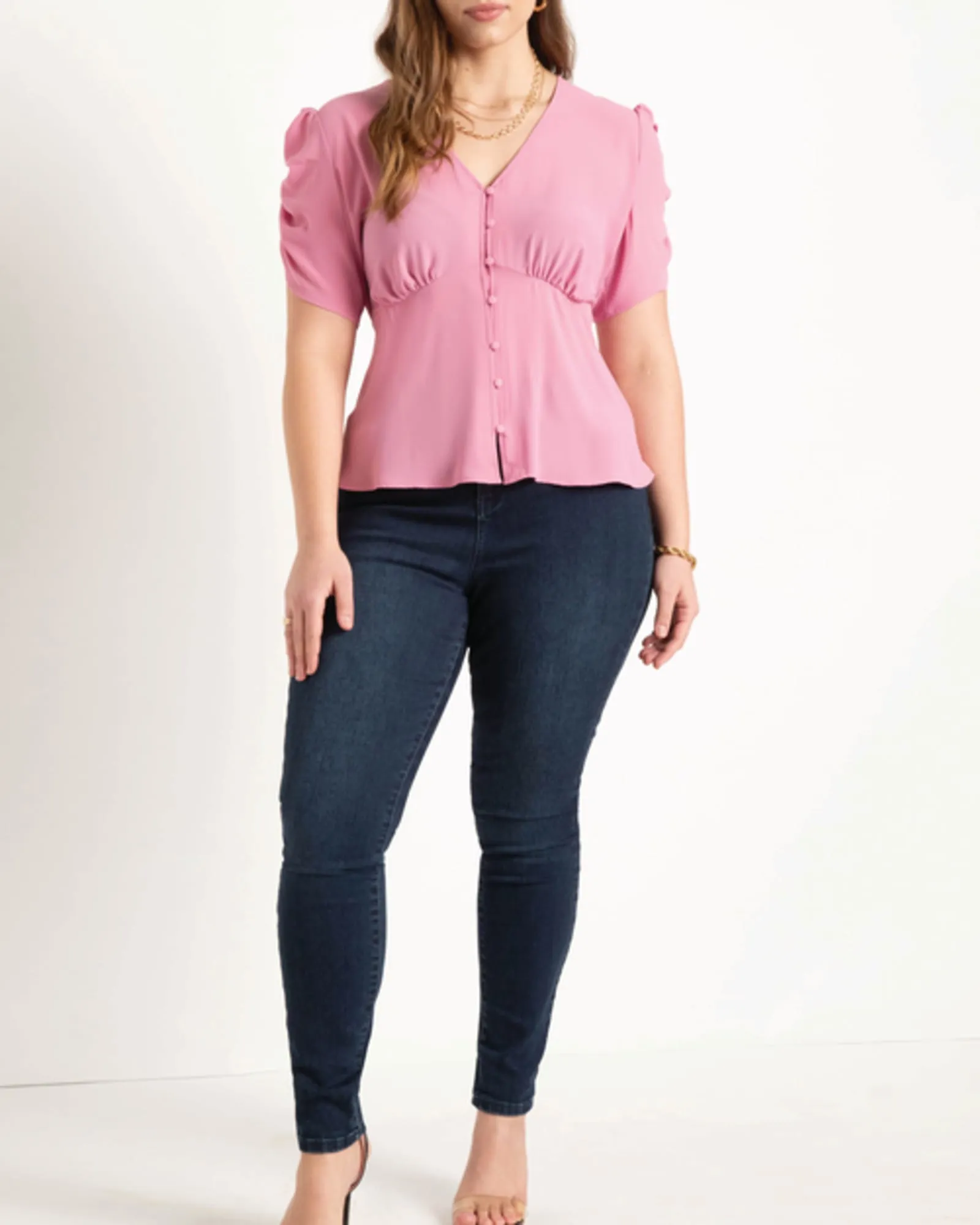 Kendra Shirred Sleeve Blouse | Ibis Pink