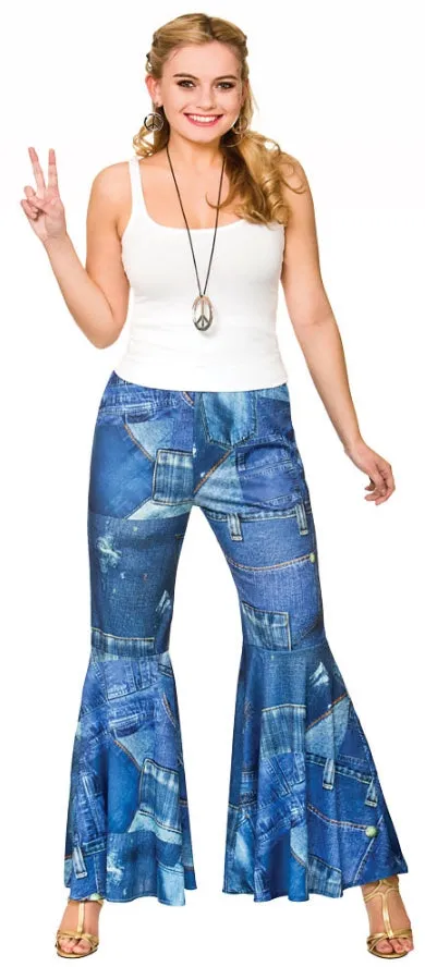 Ladies Flared Hippie Jeans 60s 70s Fancy Dress Costume