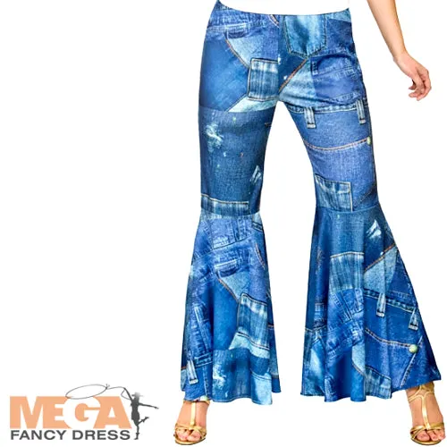 Ladies Flared Hippie Jeans 60s 70s Fancy Dress Costume