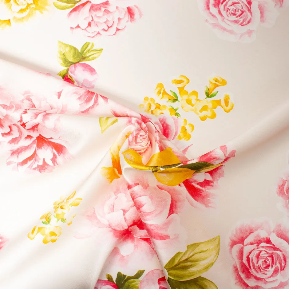 Lemon & Floral Printed Cream Silk Blend Mikado