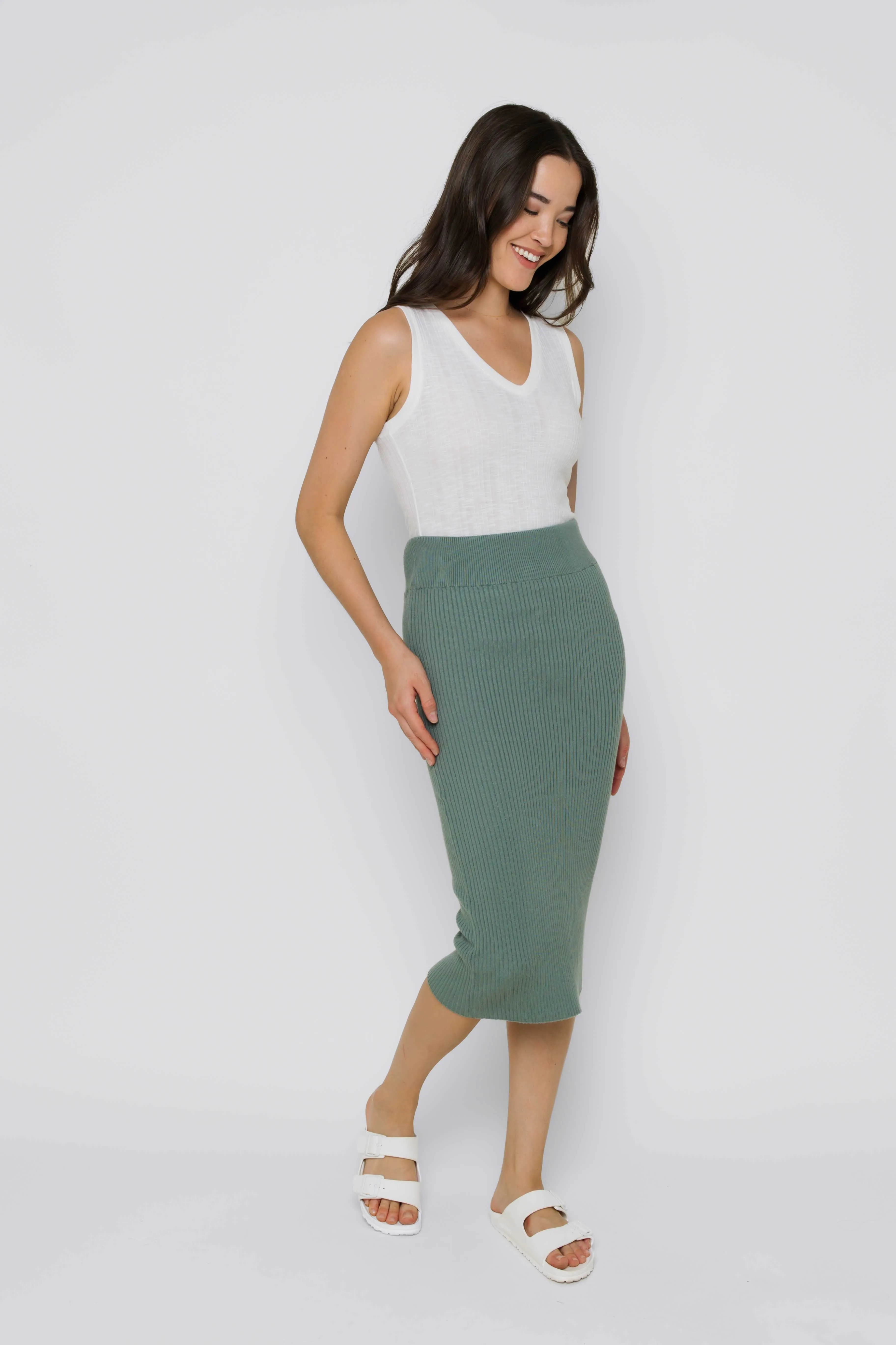 Lynne-Rib Knit Midi Skirt