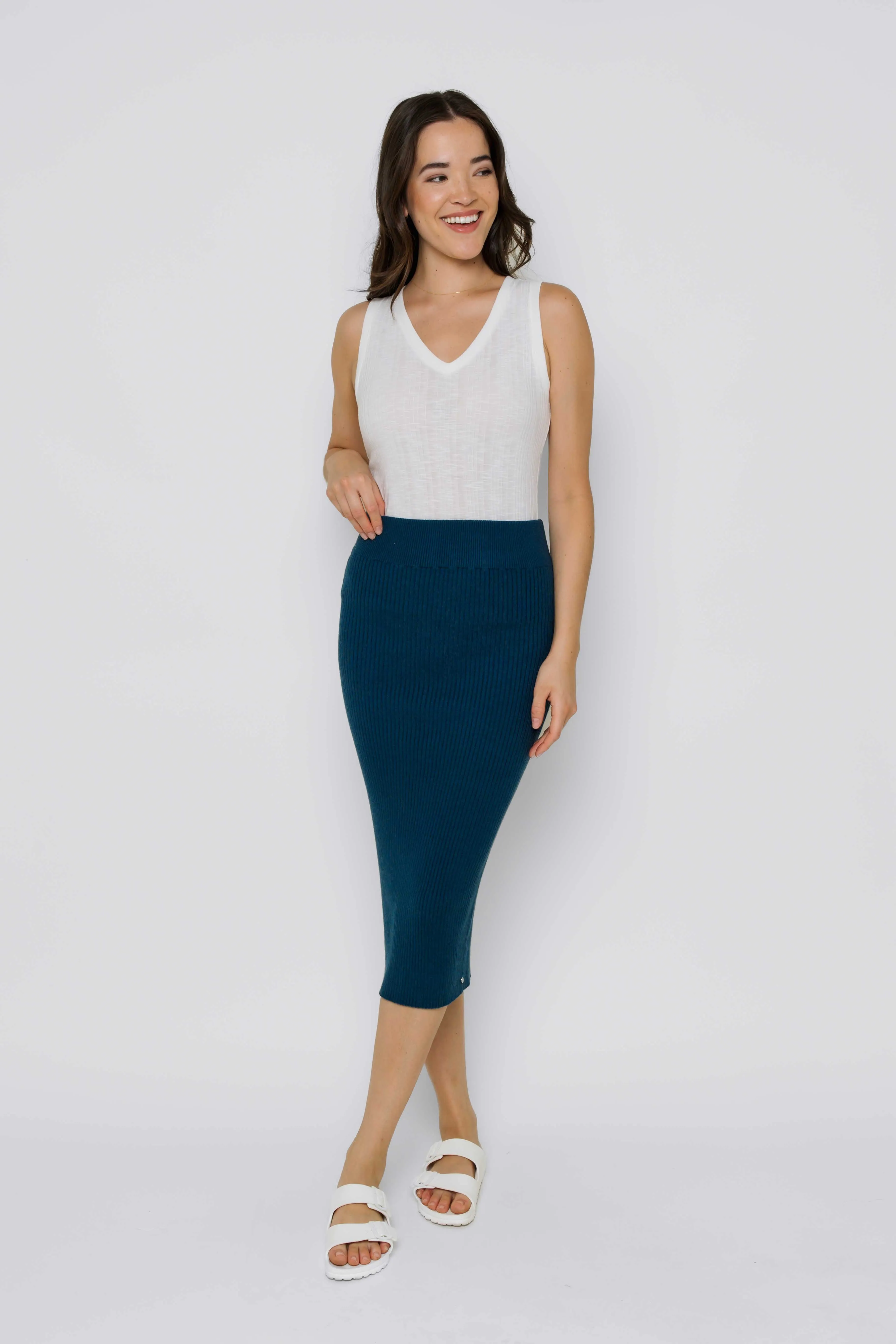 Lynne-Rib Knit Midi Skirt