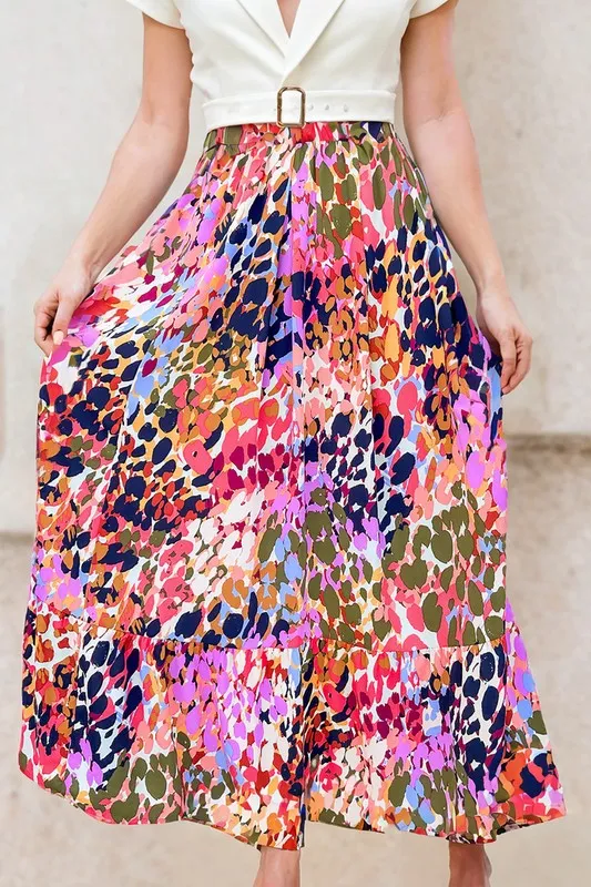 Make Them Notice - Abstract Floral Ruffled High Waist Maxi Skirt