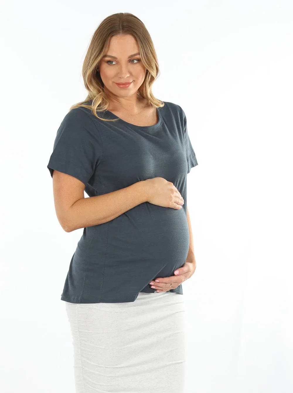 Maternity Adjustable Cross String Back Casual Cotton Top - Navy