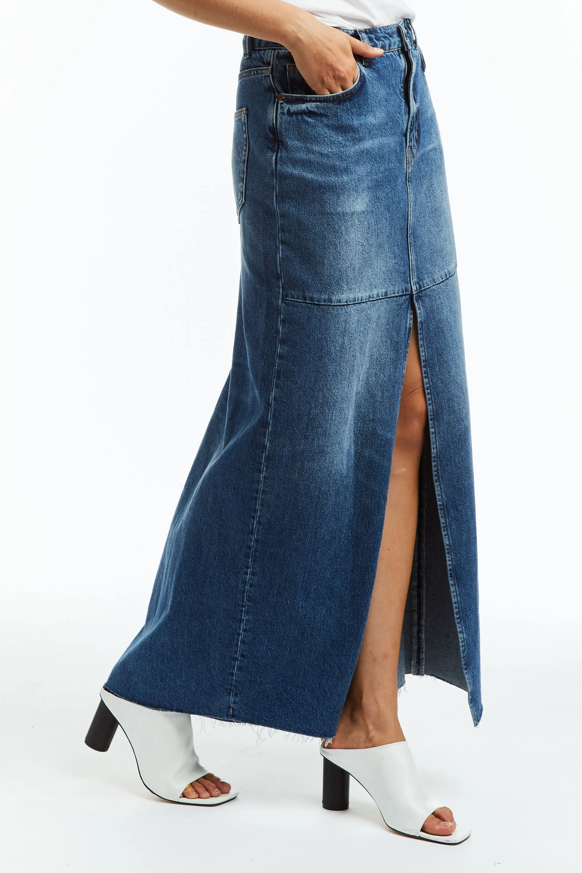 Maxi Denim Skirt With Front Slit