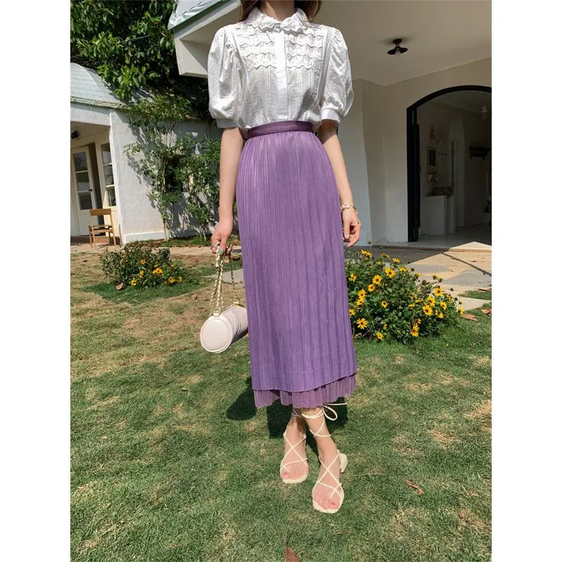 Mesh Fairy Skirt Pleated Two Layer Midi Skirt