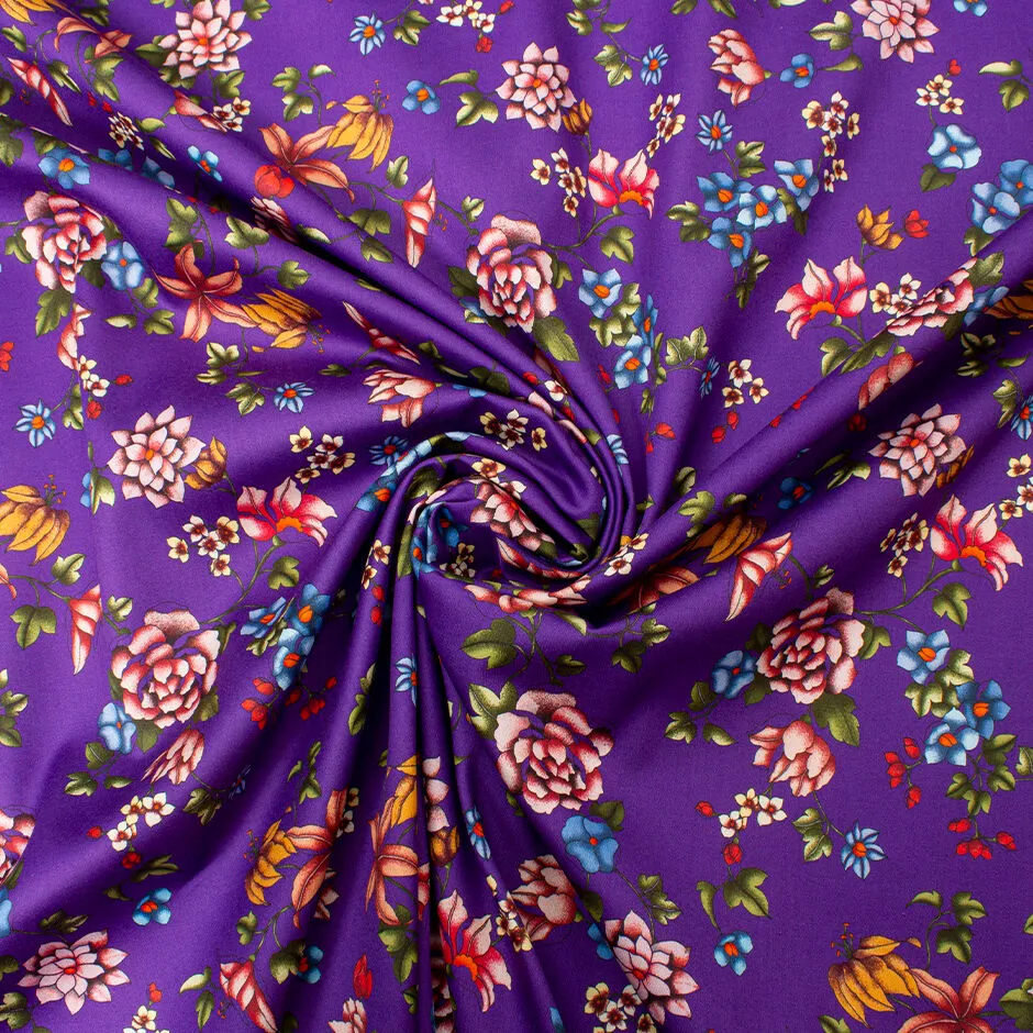 Multi Floral Printed Purple Iris Cotton