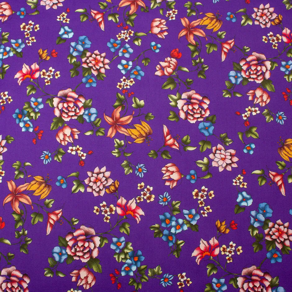 Multi Floral Printed Purple Iris Cotton