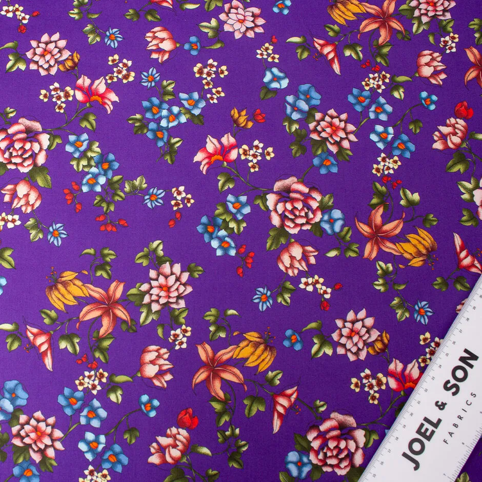 Multi Floral Printed Purple Iris Cotton