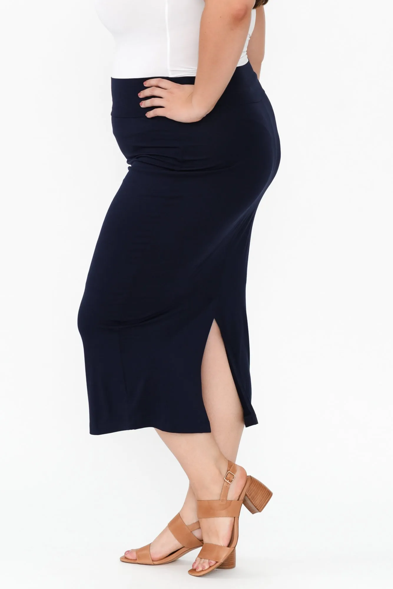 Navy Bamboo Maxi Tube Skirt