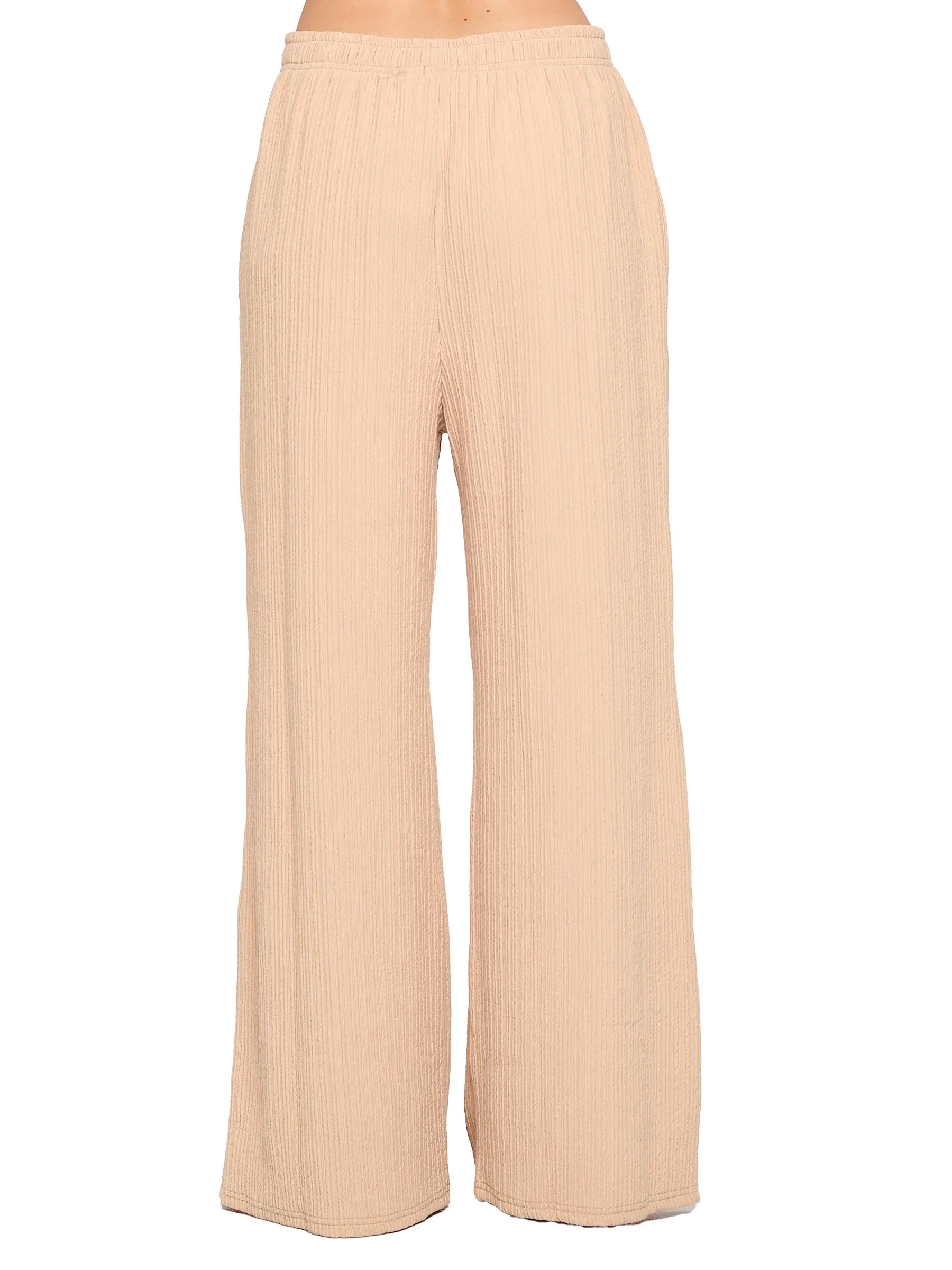 Pants Casual Easy Fit Wide Leg Ribbed