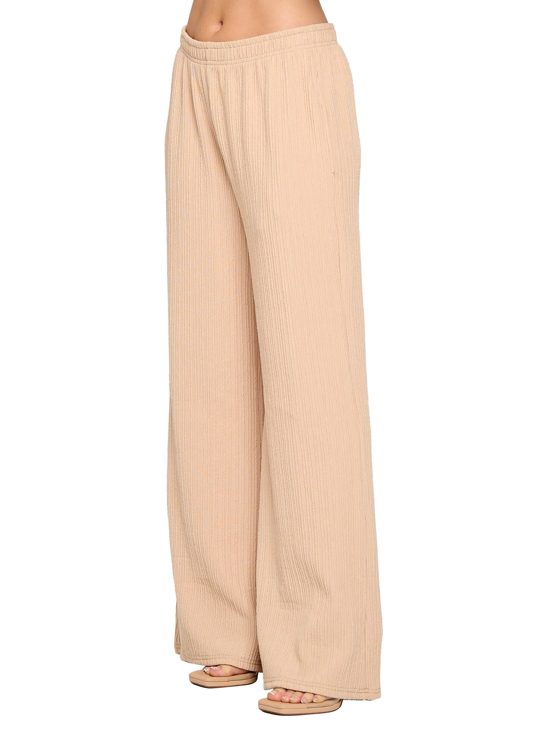 Pants Casual Easy Fit Wide Leg Ribbed