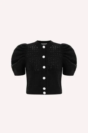 Pearl Button Knit Sweater with Puff Sleeves