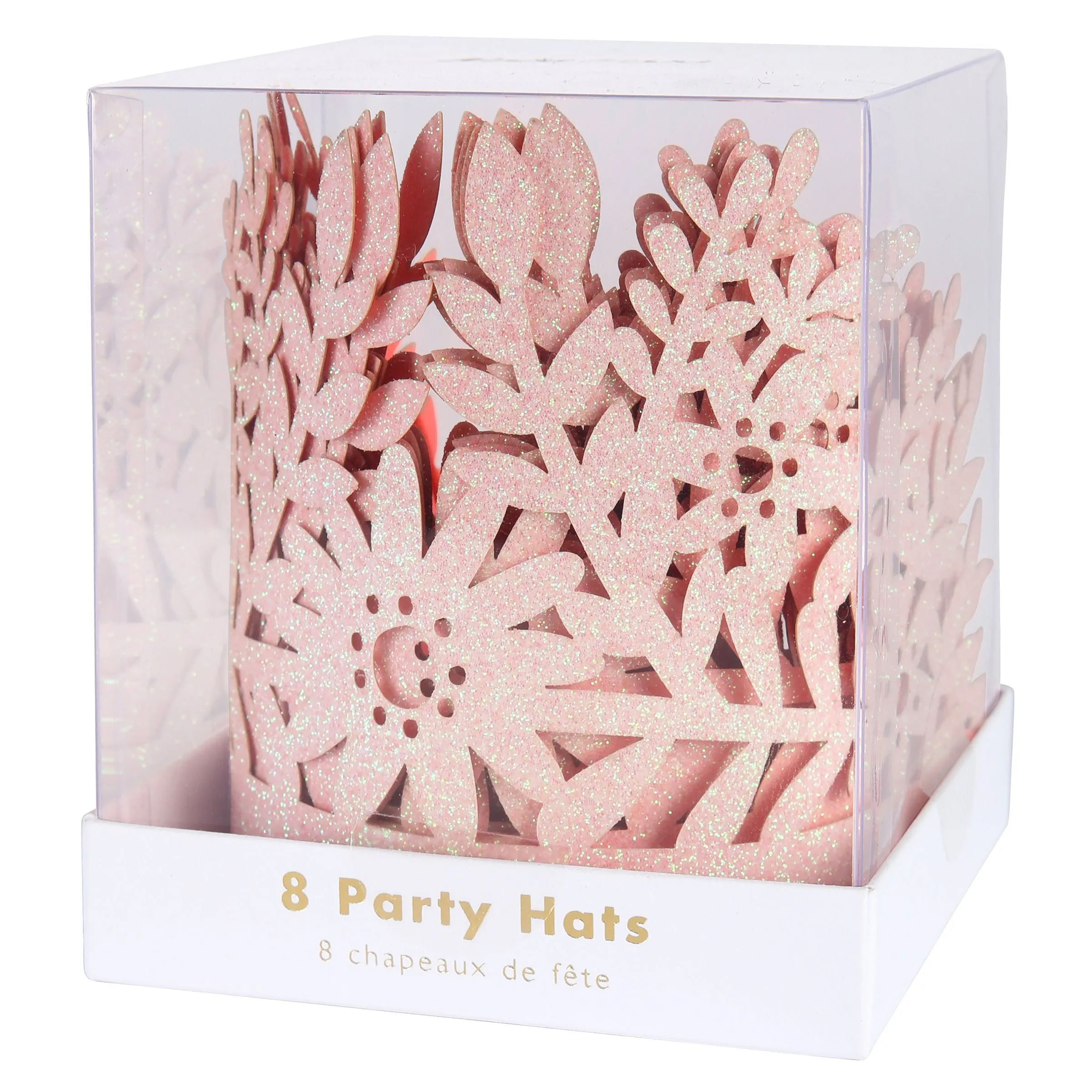 Pink Glitter Party Crowns (x 8)