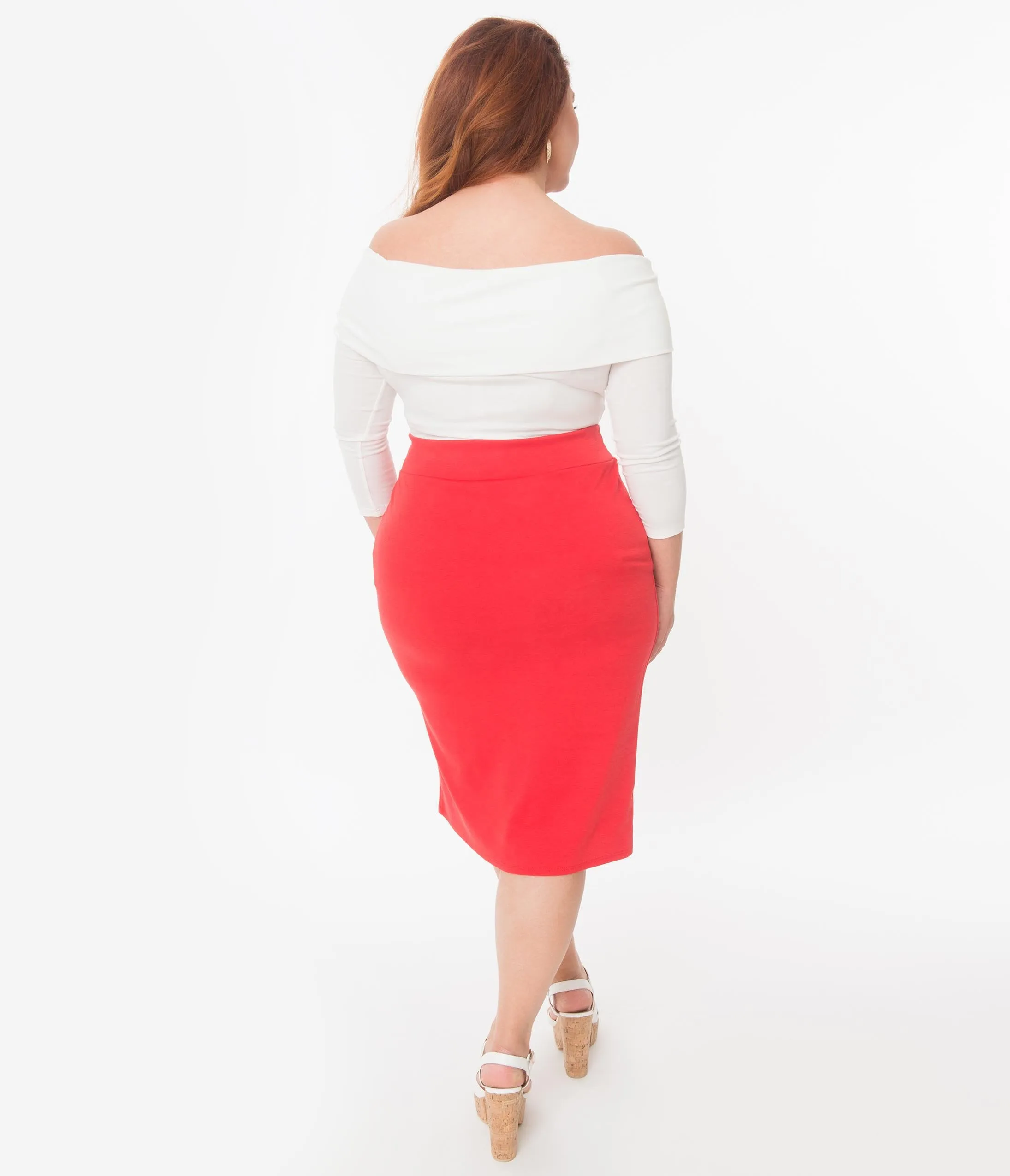 Plus Size Retro Style Red High Waisted Wiggle Skirt