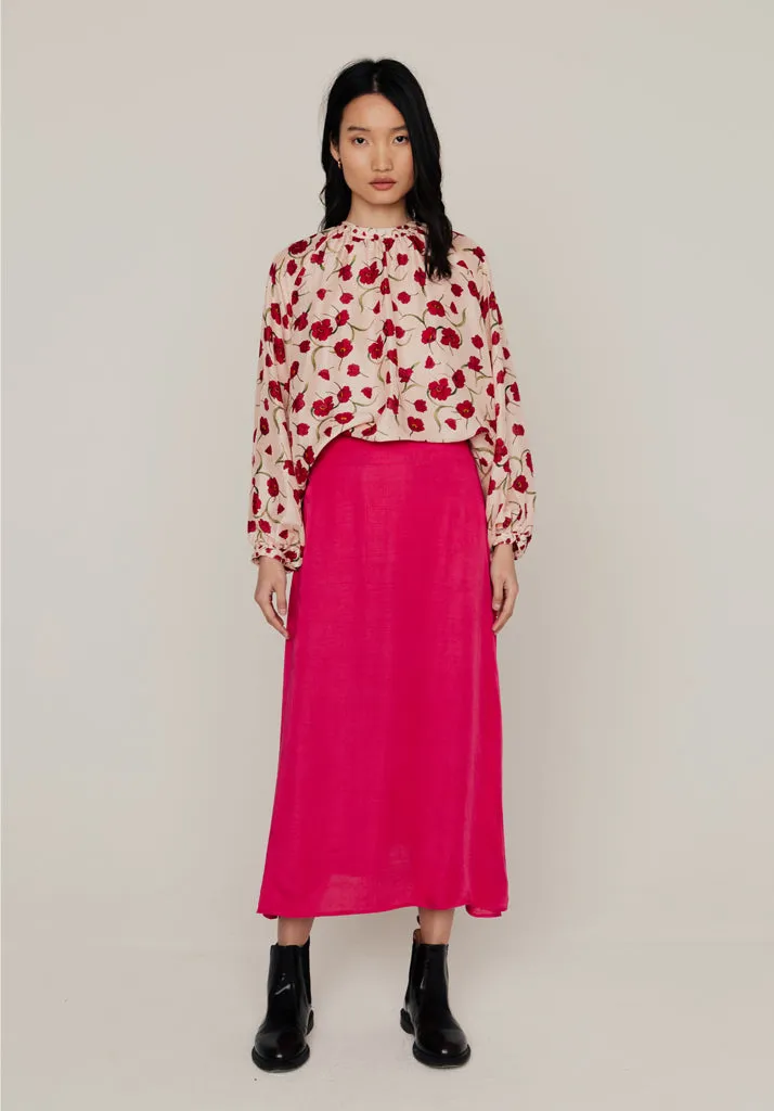 Poppy Bias Cut Midi Skirt In PInk