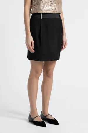 Pure wool twill and satin miniskirt