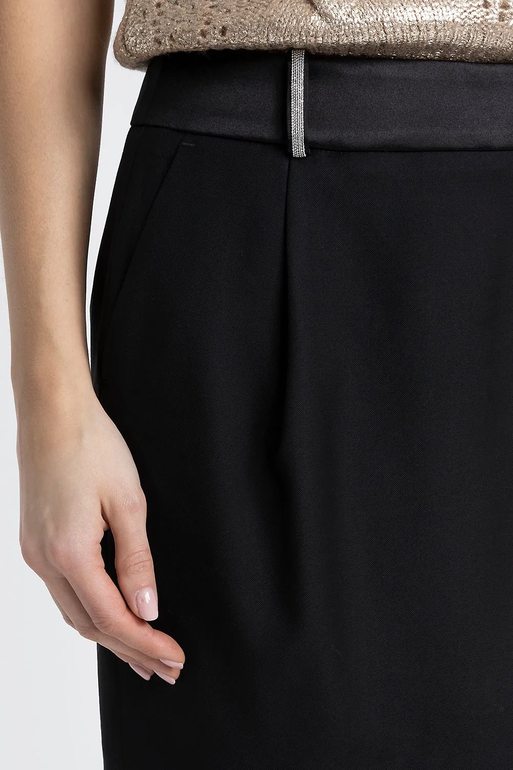 Pure wool twill and satin miniskirt