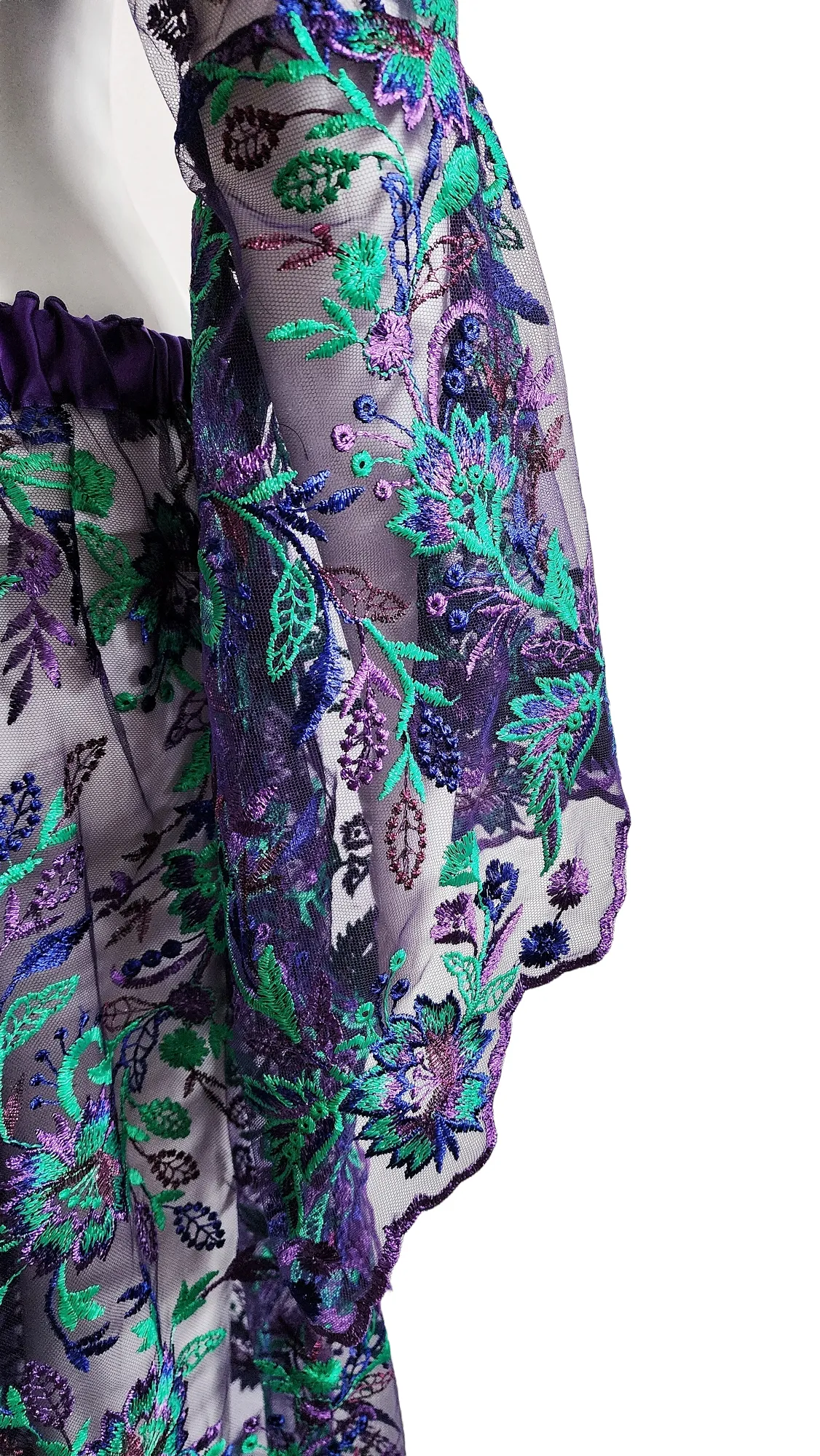 Purple Blue Green Embroidered Fancy Pants and Trumpet Sleeve Bolero Jacket