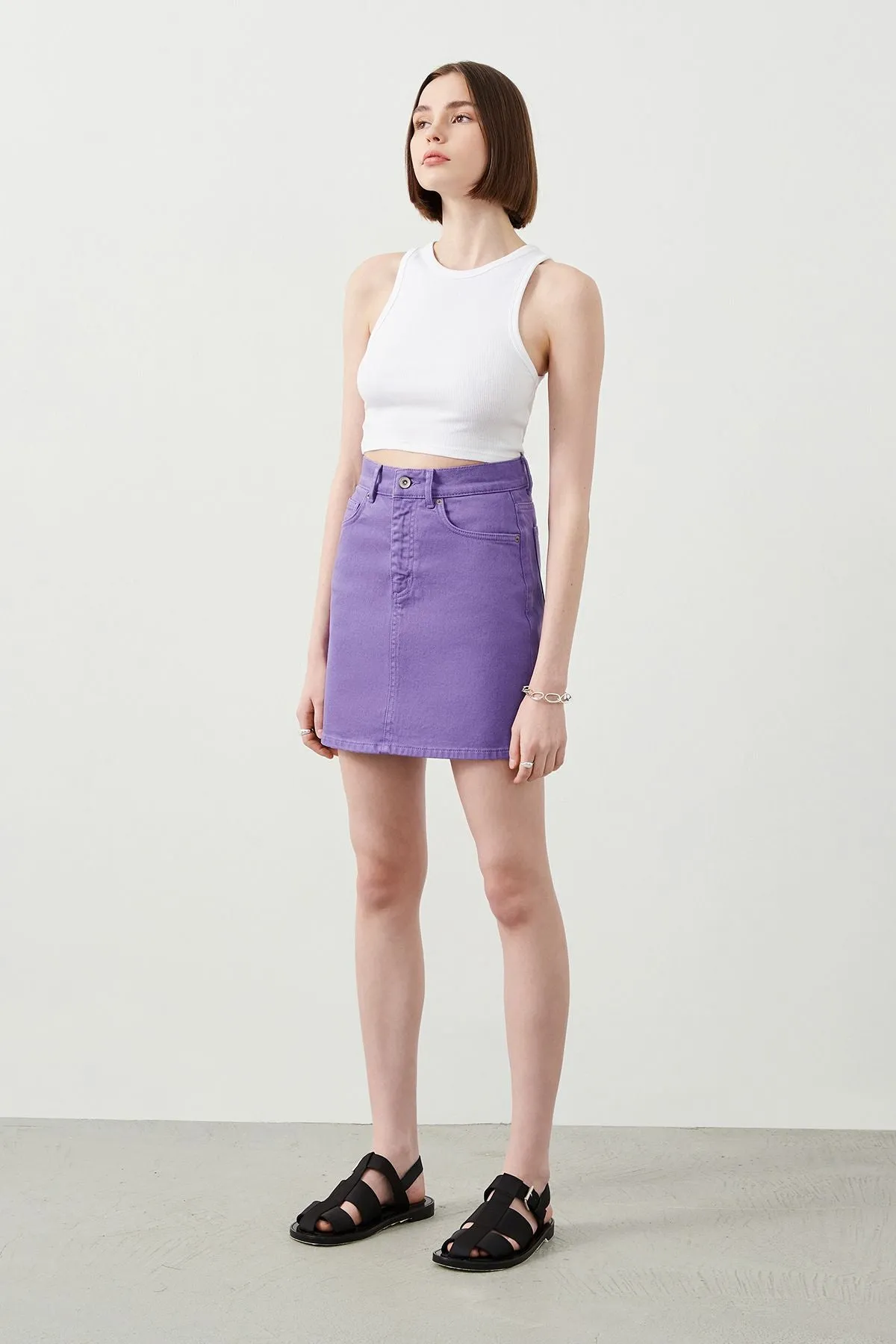 Ra Denim Violet Mini Denim Skirt - Slim Fit