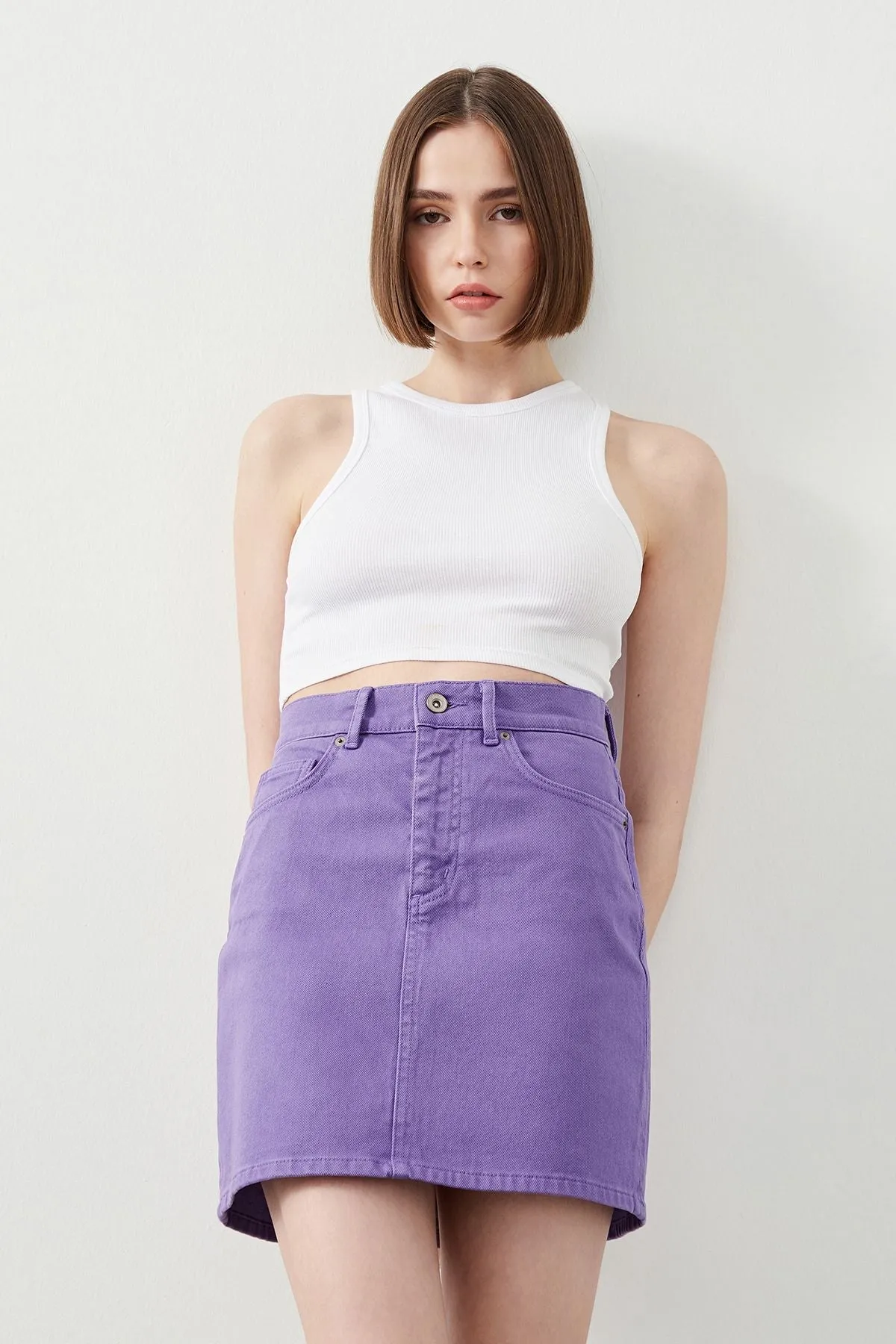 Ra Denim Violet Mini Denim Skirt - Slim Fit