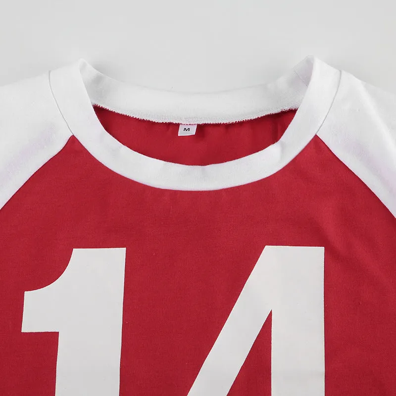 Red Number "14" Graphic Crop Top