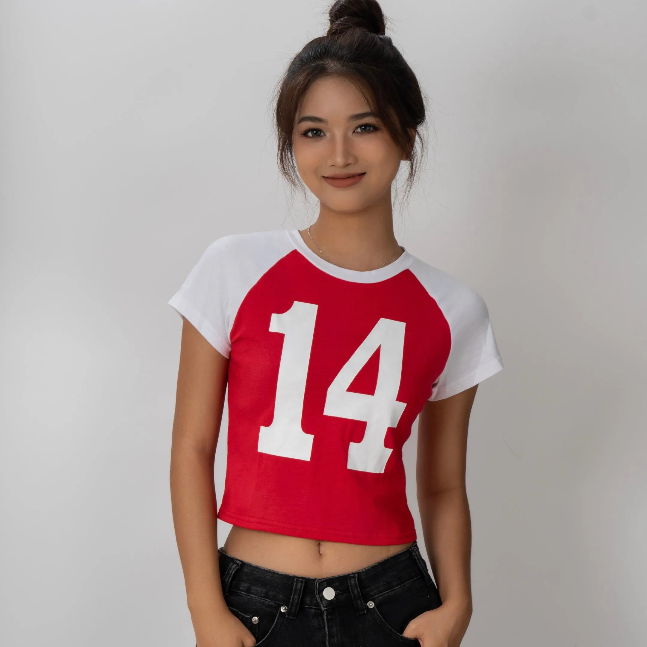 Red Number "14" Graphic Crop Top