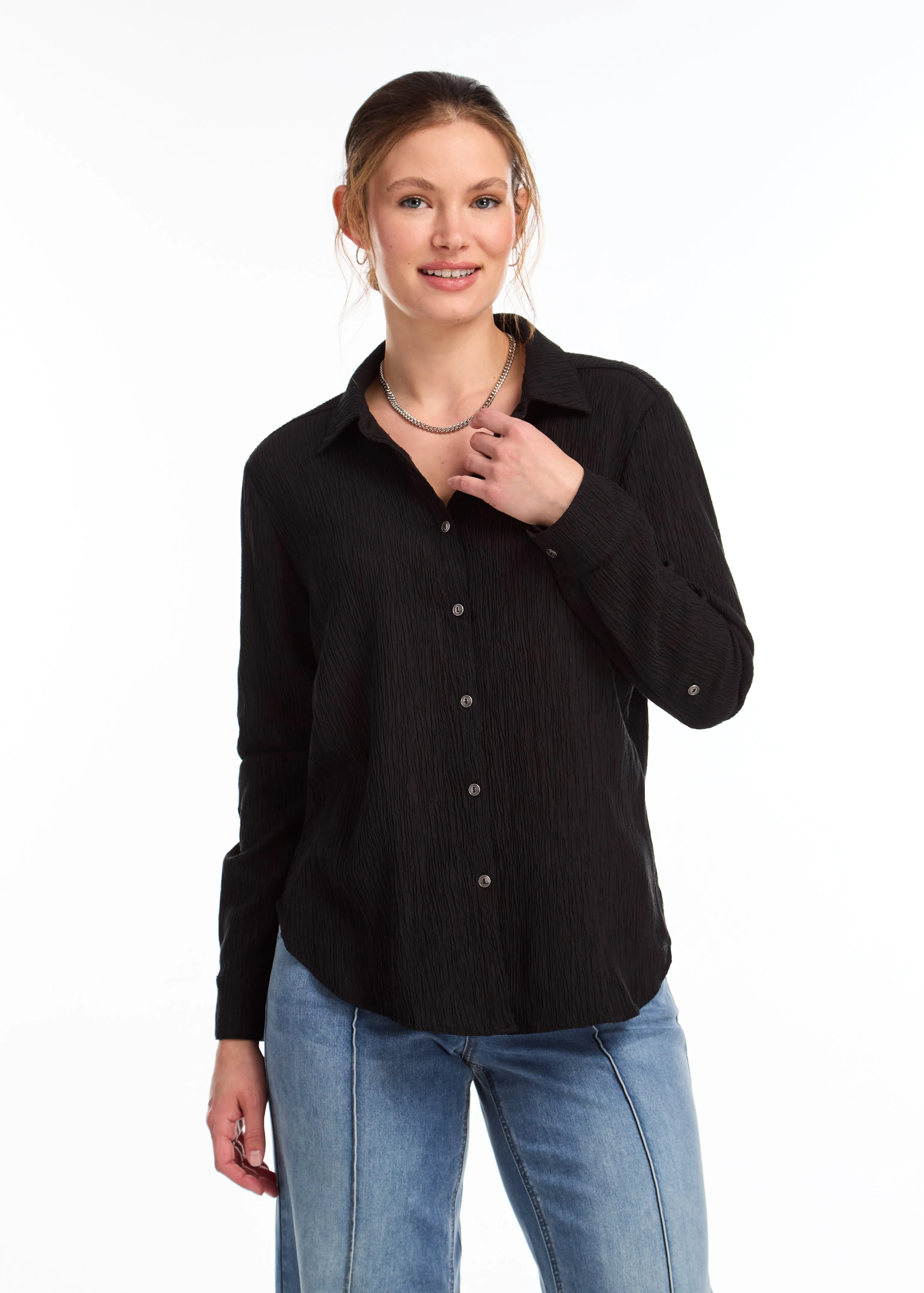 Roll-Up Sleeve Crinkle Shirt