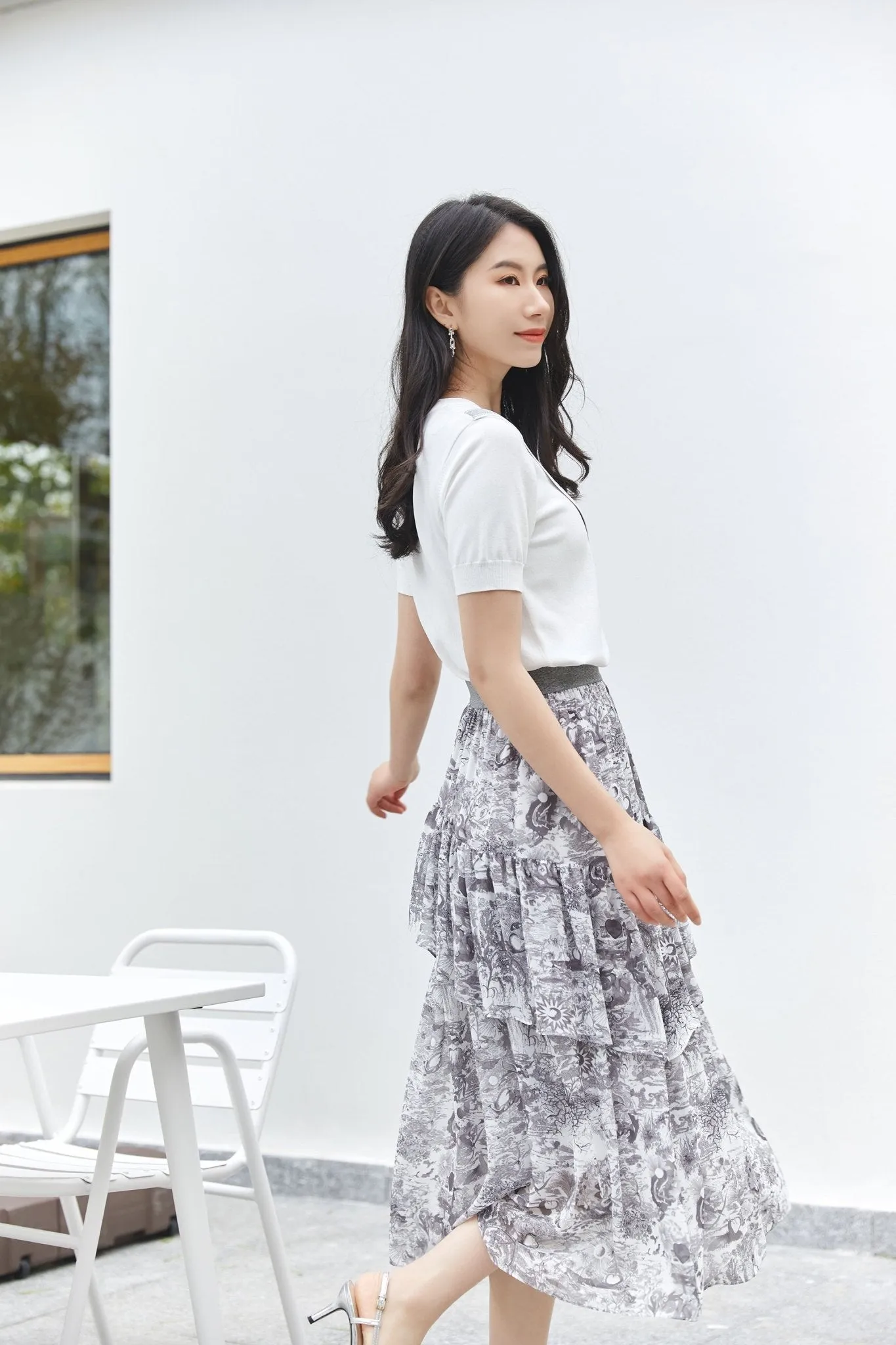 Smoke Grey Garden of Eden Printed Skirt