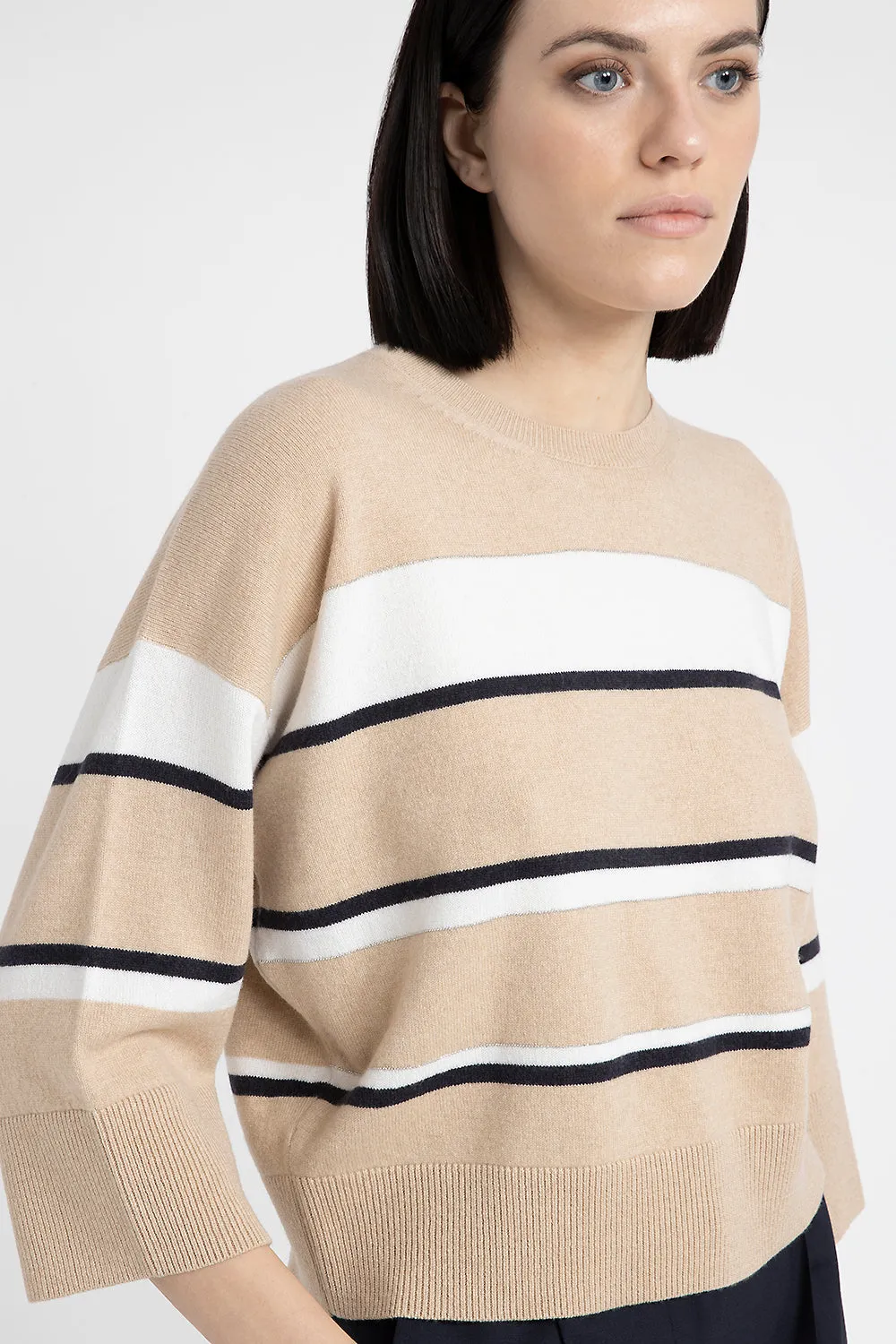 Striped wool silk cashmere sweater