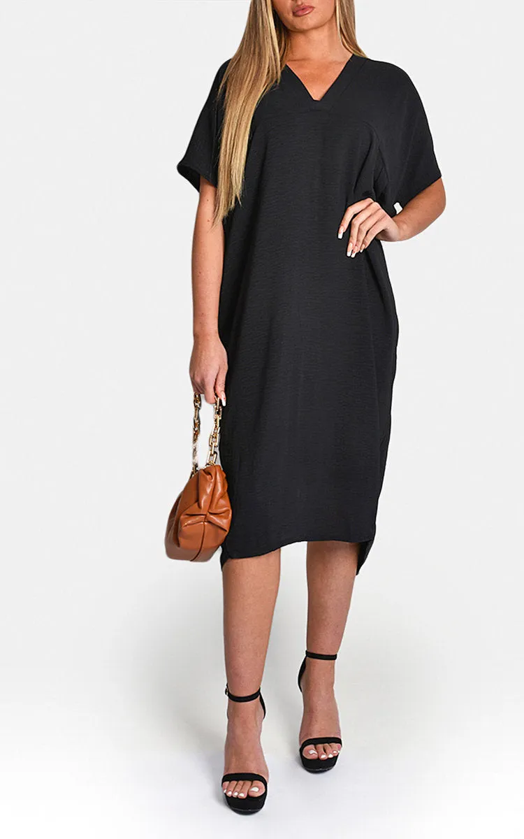 V-Neck Half-Sleeve Midi Dress