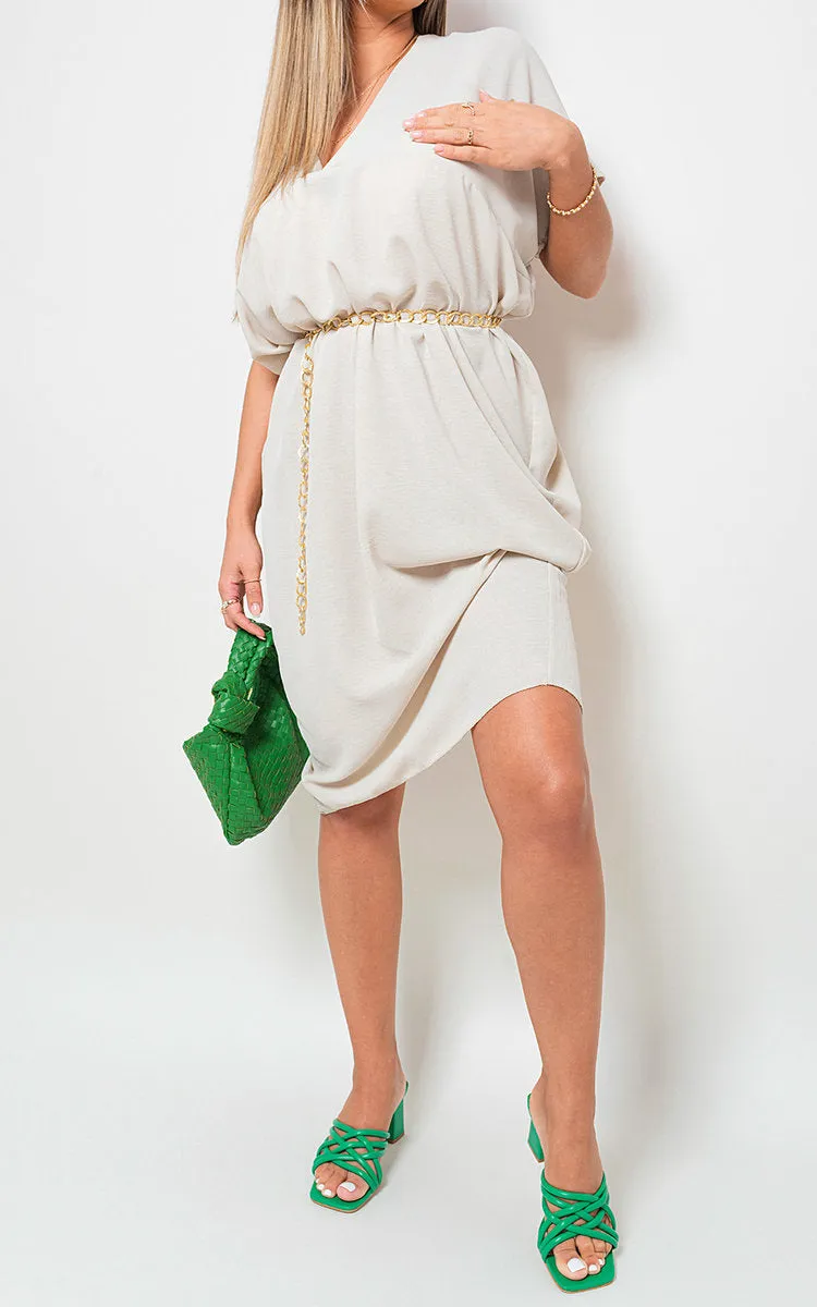 V-Neck Half-Sleeve Midi Dress