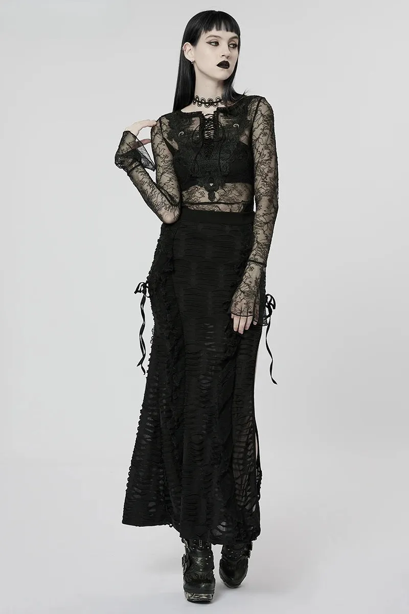 Women's Long 3D Lace Gothic Sexy Style Gorgeous Wavy Fashion Dark Personality Skirt