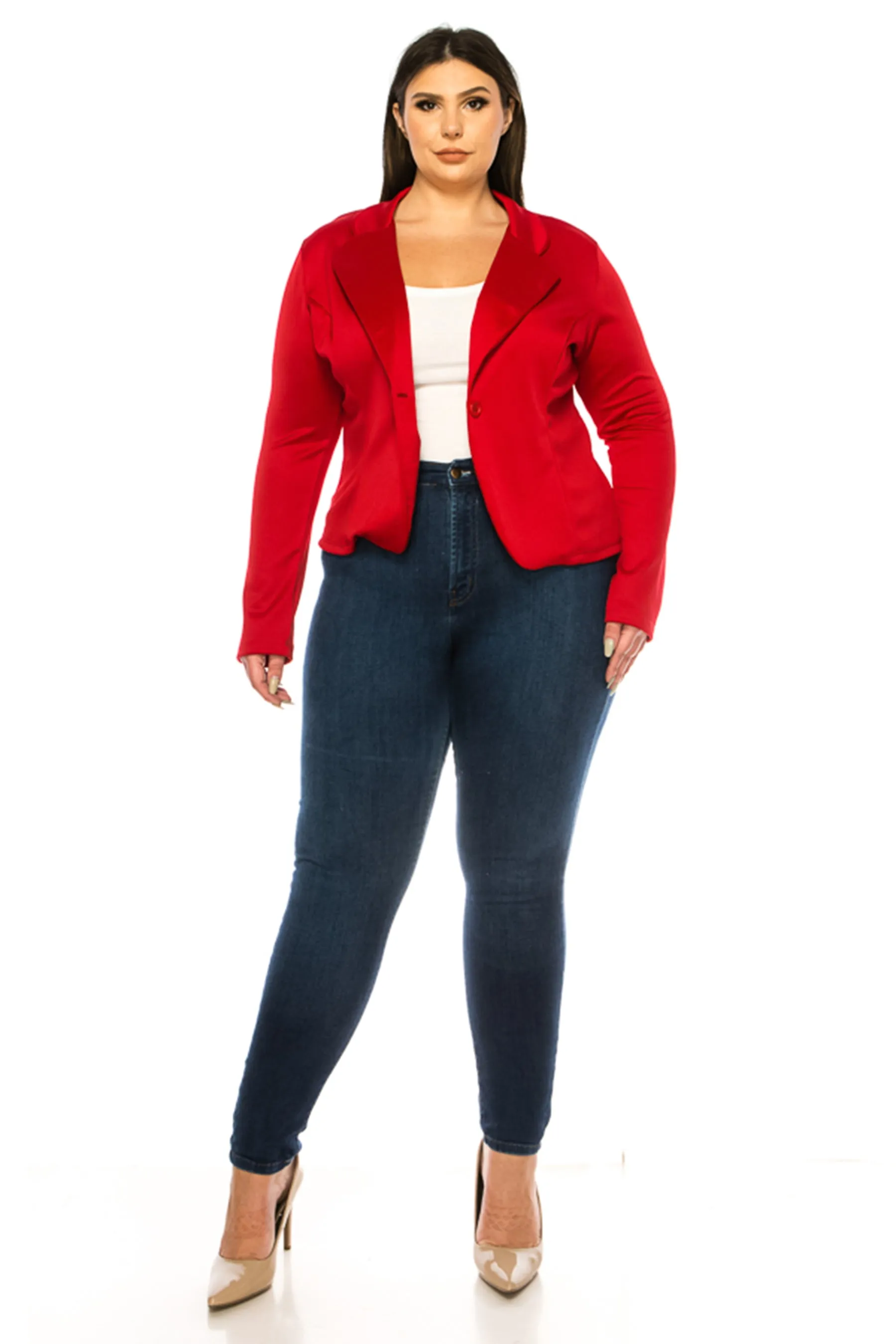 Women's Plus Size Solid Blazer with Single Button Closure