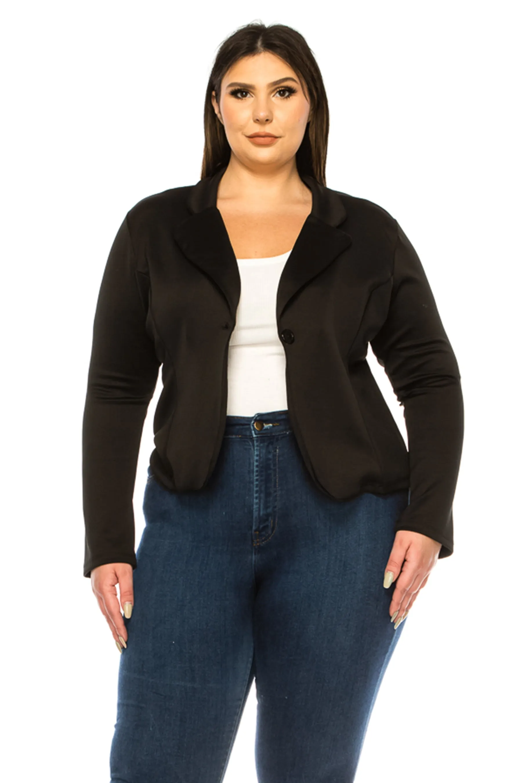 Women's Plus Size Solid Blazer with Single Button Closure