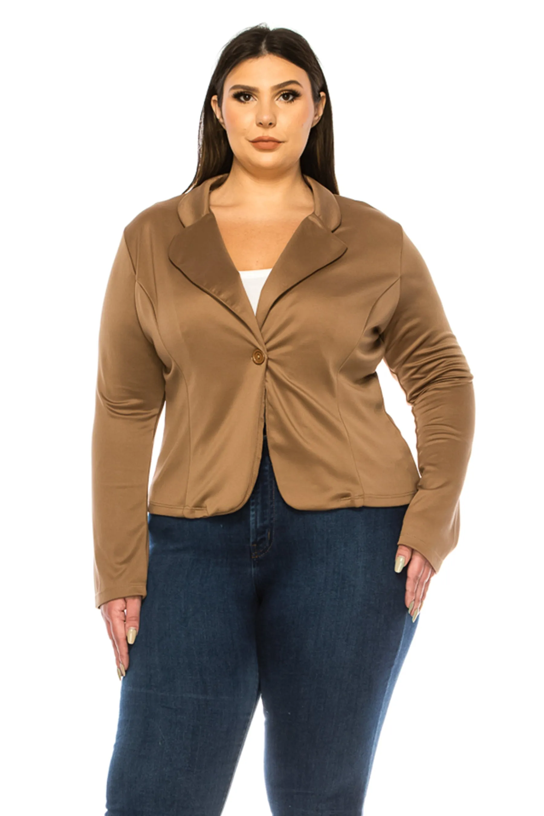 Women's Plus Size Solid Blazer with Single Button Closure