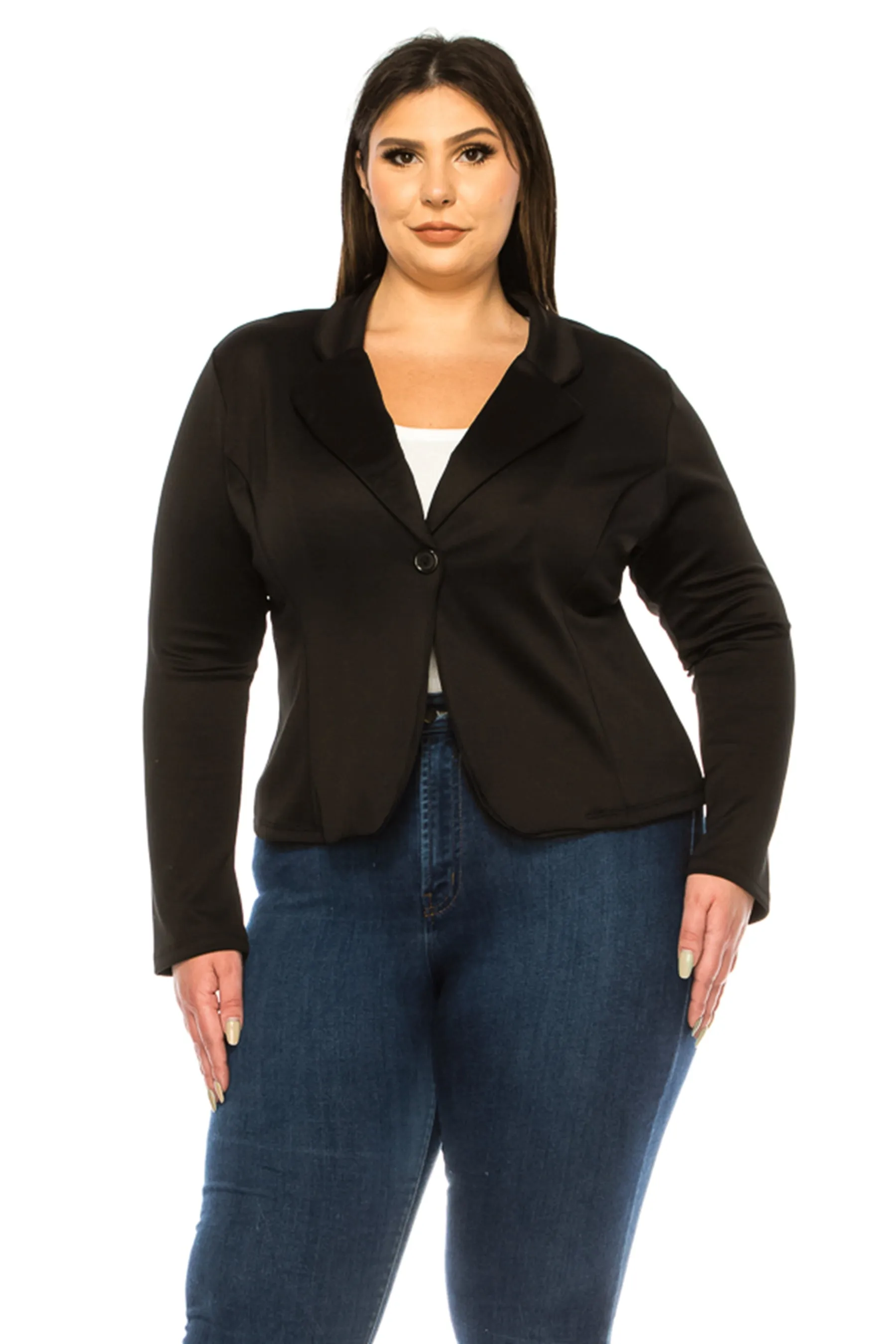 Women's Plus Size Solid Blazer with Single Button Closure