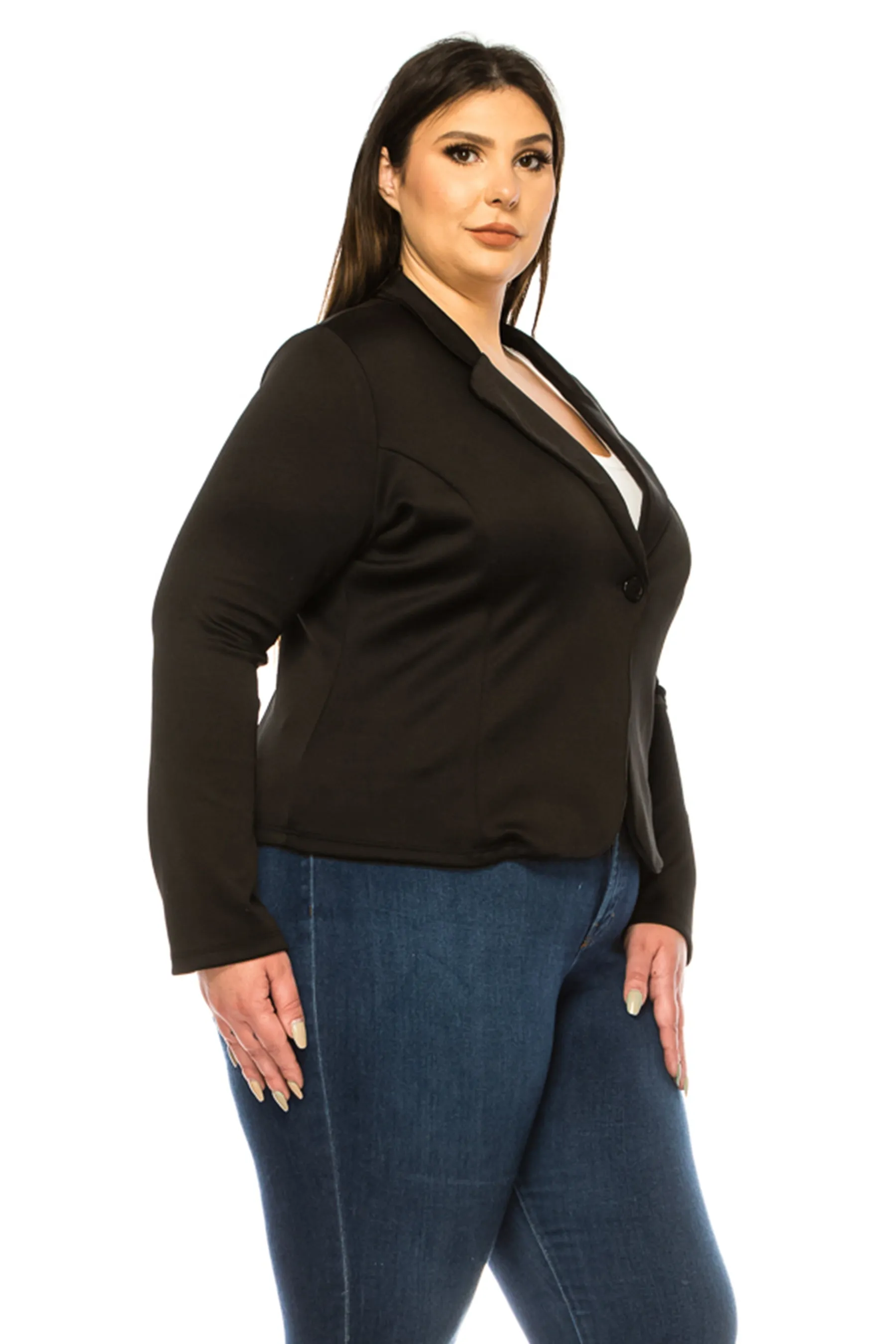 Women's Plus Size Solid Blazer with Single Button Closure