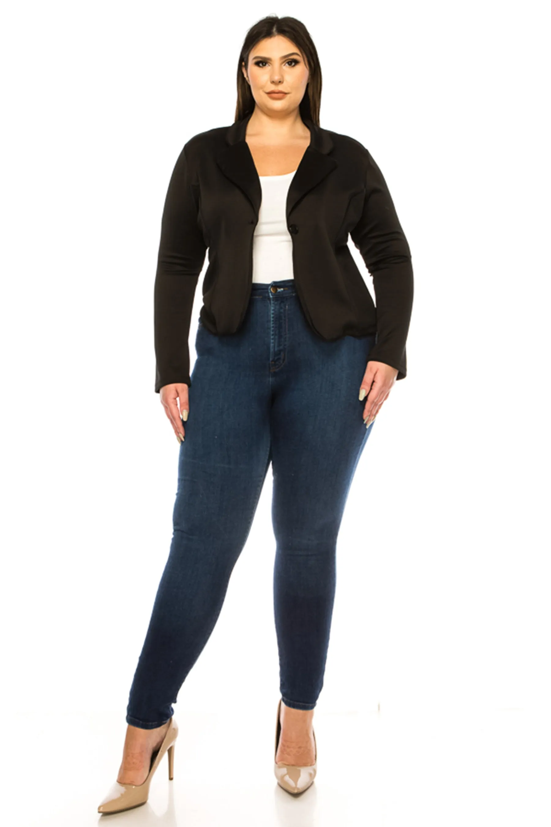 Women's Plus Size Solid Blazer with Single Button Closure